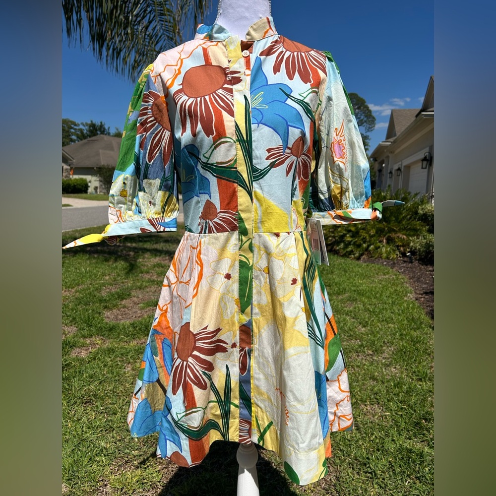 NWT🌷Mestiza Brooklyn Primrose Floral Collar Puff Sleeve Tie Waist Mini Dress
